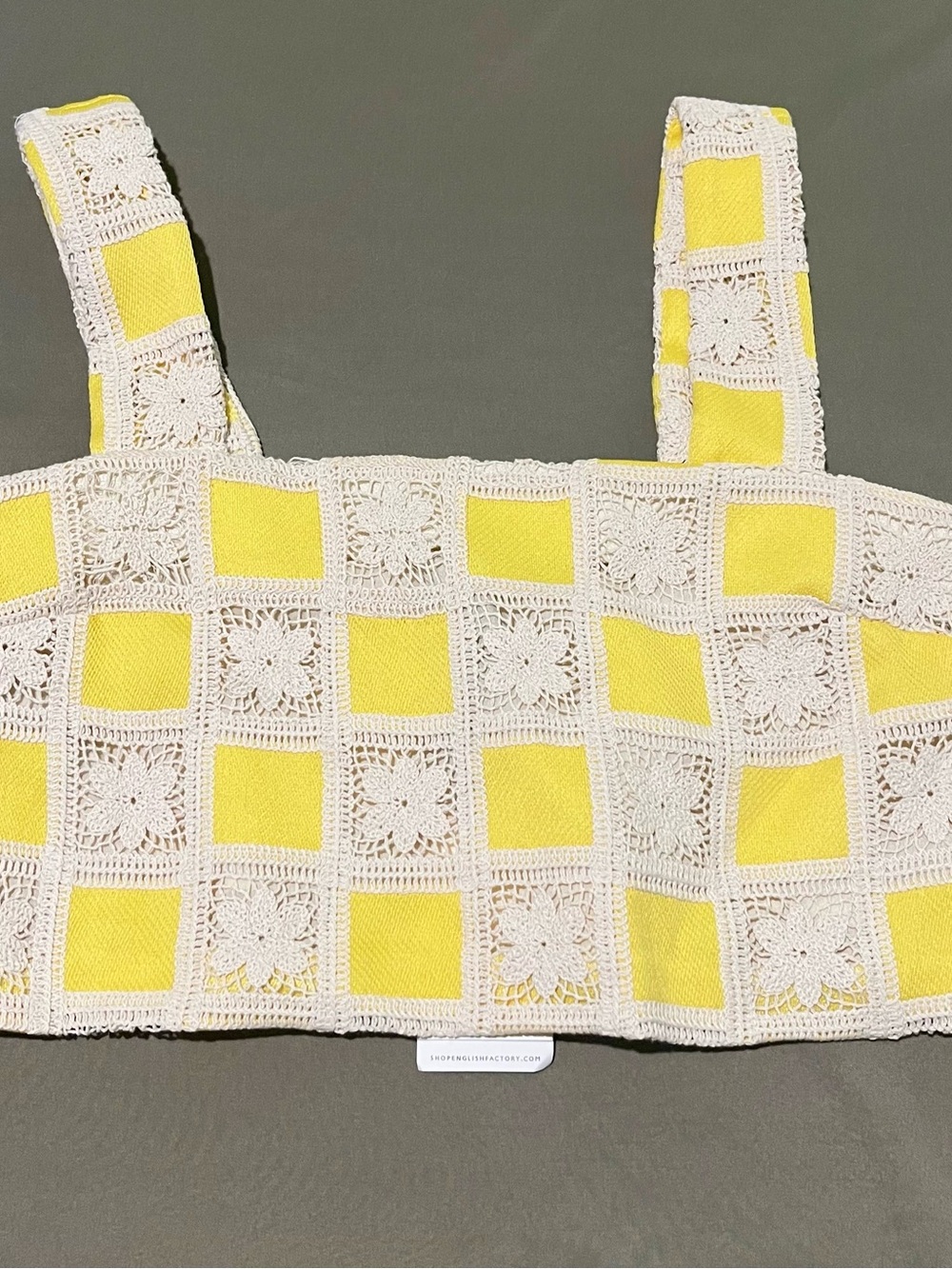 English factory brand Crochet Square-Panel Yellow Crop Top